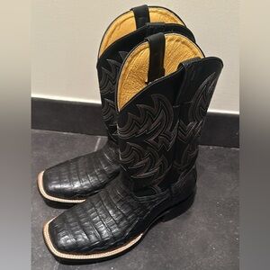 10.5 W Cavender's Men's Black Caiman Tail Wide Square Toe Exotic Cowboy Boots